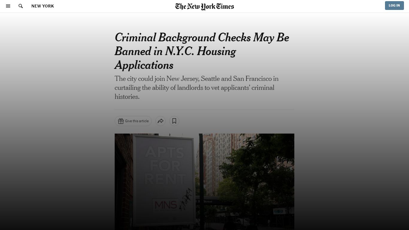 New York City May Ban Tenant Criminal Background Checks - The New York ...